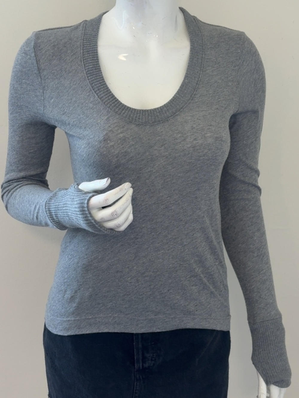 Enza Costa Grey Cashmere Blend Easy Cuffed U Neck Long Sleeve Top Revolve FWRD